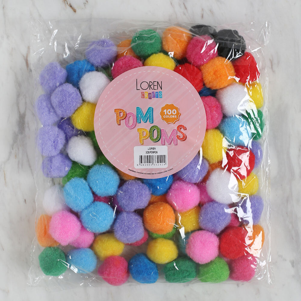 LOREN CRAFTS 3 CM 100 ADET KARIŞIK PONPON